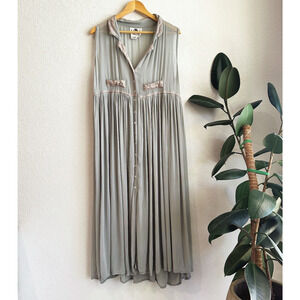 Womens Button Up Maxi Babydoll Dress M/L Hippie Fairy Boho Festival Goblincore